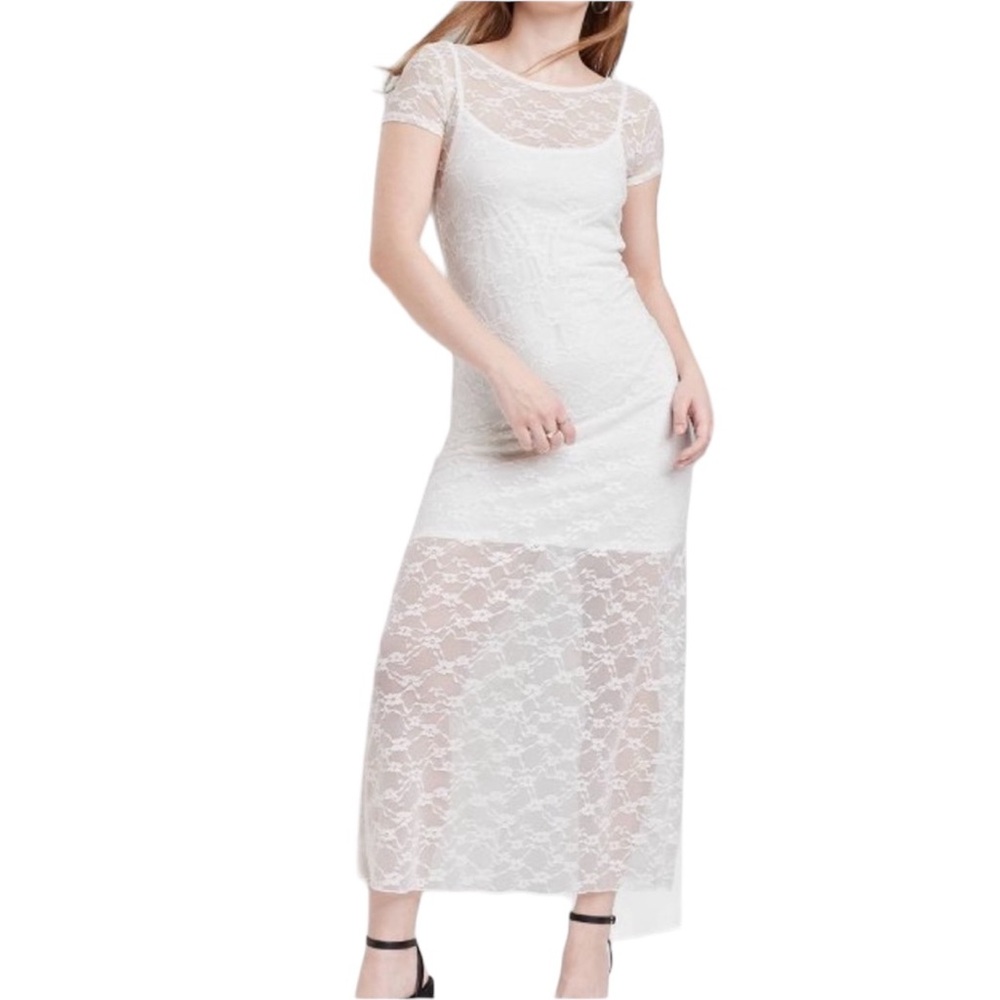 WILD FABLE - Women’s Short Sleeve Maxi Dress White Lace XS